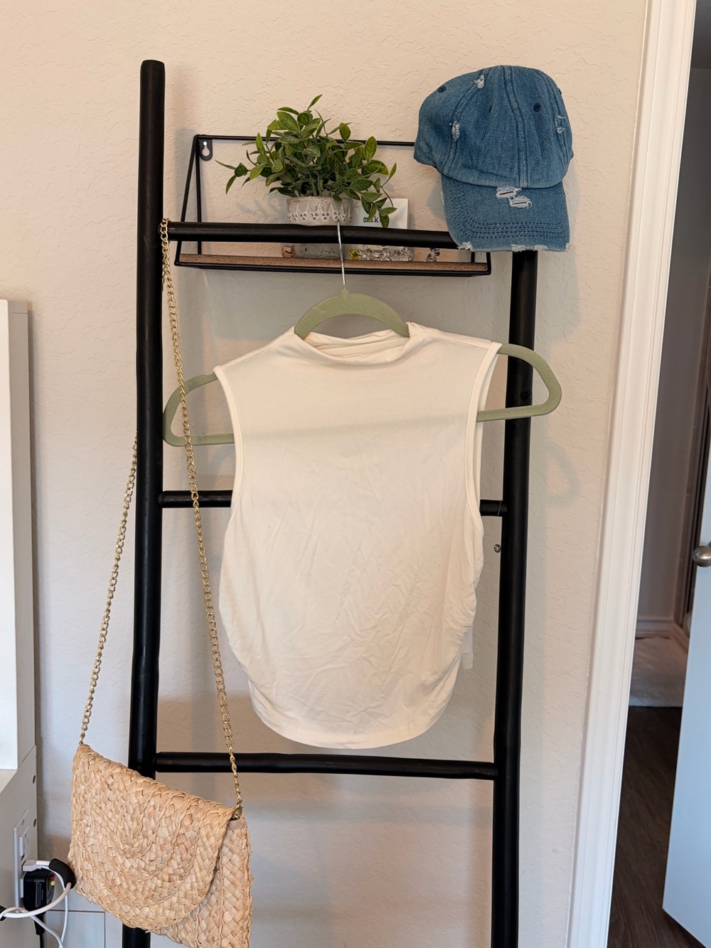 SHEIN Ivory Mock Neck Sleeveless Crop Top